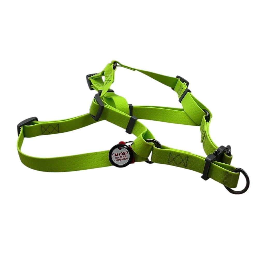WAUDOG Waterproof Lime Green Dog Harness with‎ QR Passport Tag H-Shape Large